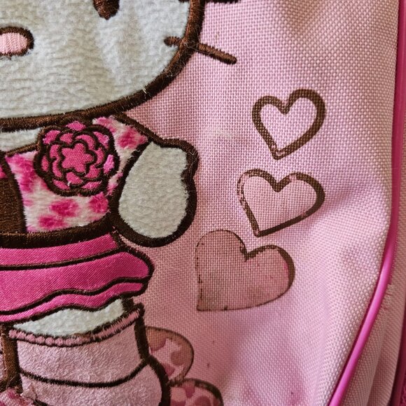 Vintage Hello Kitty Backpack 2006 Pink Satin Glitter Embroidered Sanrio FLAWS - Picture 2 of 12